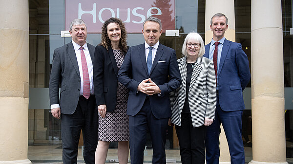 Alistair Carmichael, Wendy Chamberlain, Alex Cole-Hamilton, Beatrice Wishart and Liam McArthur outside of the Town House Hamilton